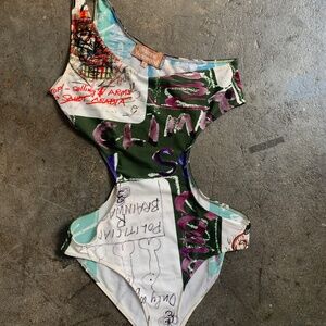 Vivienne Westwood Brand New 2018 Unisex Graffiti Body Suit Swim Wear Crazy